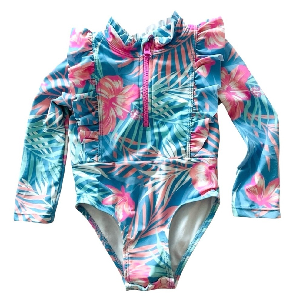 Tommy Bahama Baby Swimsuit Floral Ruffle Long Sleeve UPF One-Piece 12-18M